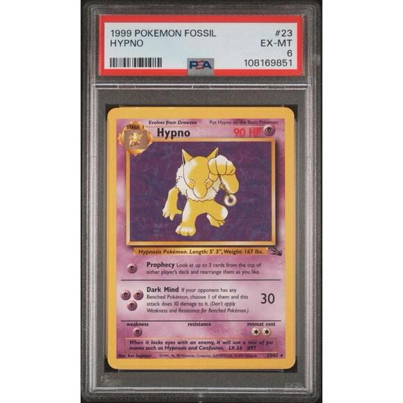 1999 hypno pokemon card Hypno 8/62 FOSSIL SET Holo Rare Pokémon TCG AGS 7 NEAR MINT main image 1